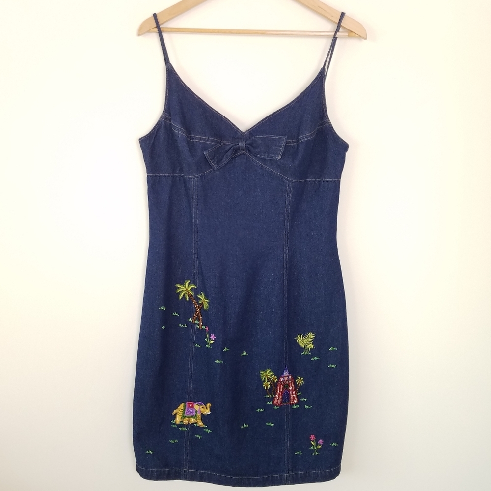 Jade Melody Tam Denim Beaded Embroidered Dress, 12